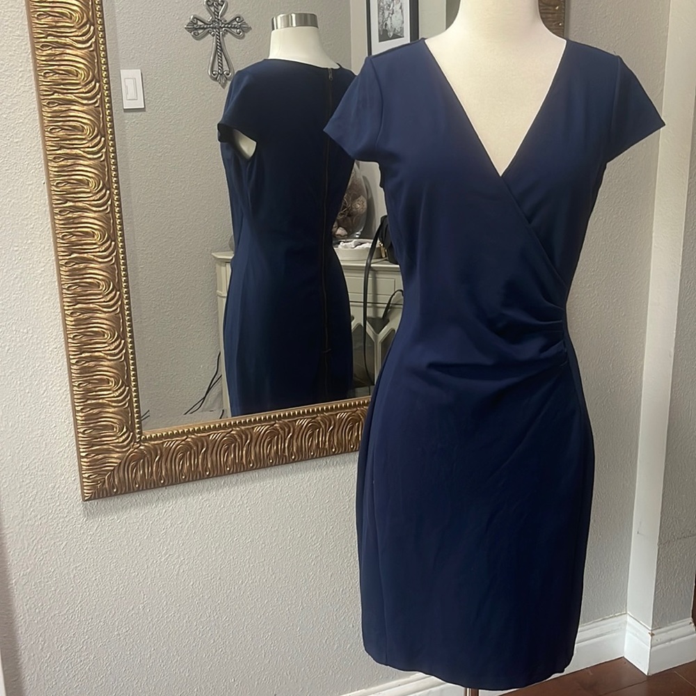 Kenneth Cole New York Navy Blue Wrap Sheath Dress